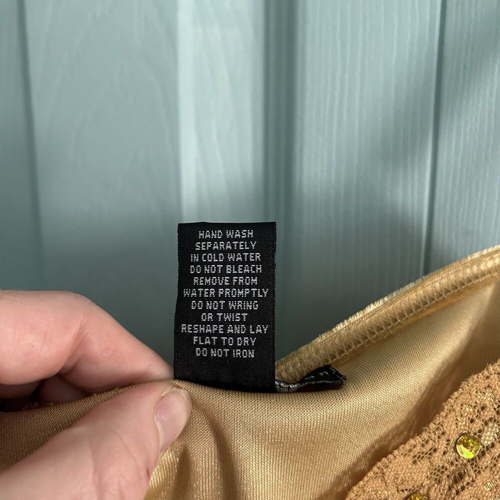 Maurice Sasson‎ Y2K Gold Velvet Lace Tank Top Medium Fairycore Whimsigoth V-Neck - Picture 6 of 9